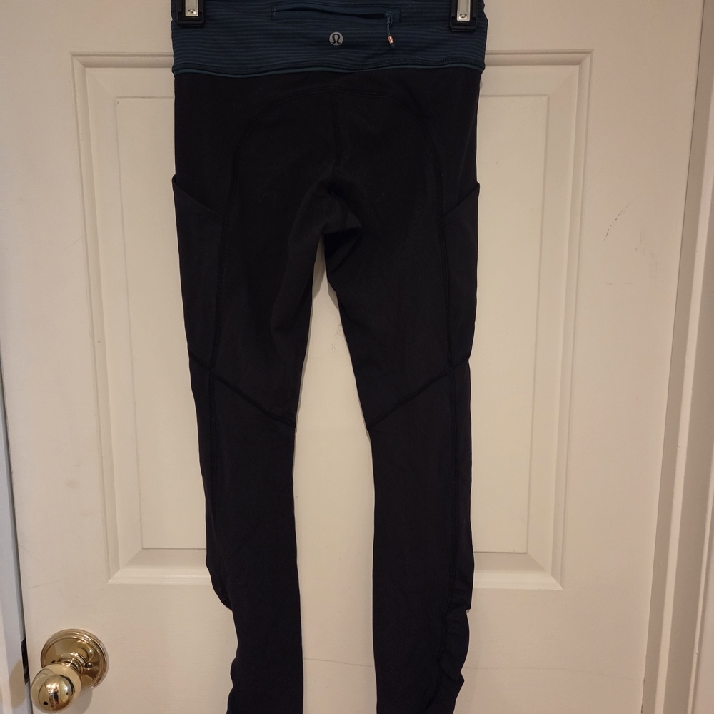 Green And Black Lululemon Speed Tights Size 2 Full Length Euc